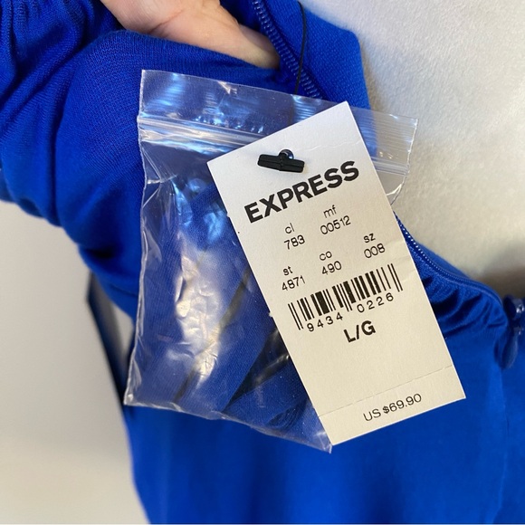 NWT Express draped ruched Y2K convertible strapless colbalt blue mini dress Sz L - Picture 8 of 14